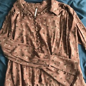 Free People Floral Flowy Long Sleeve Top